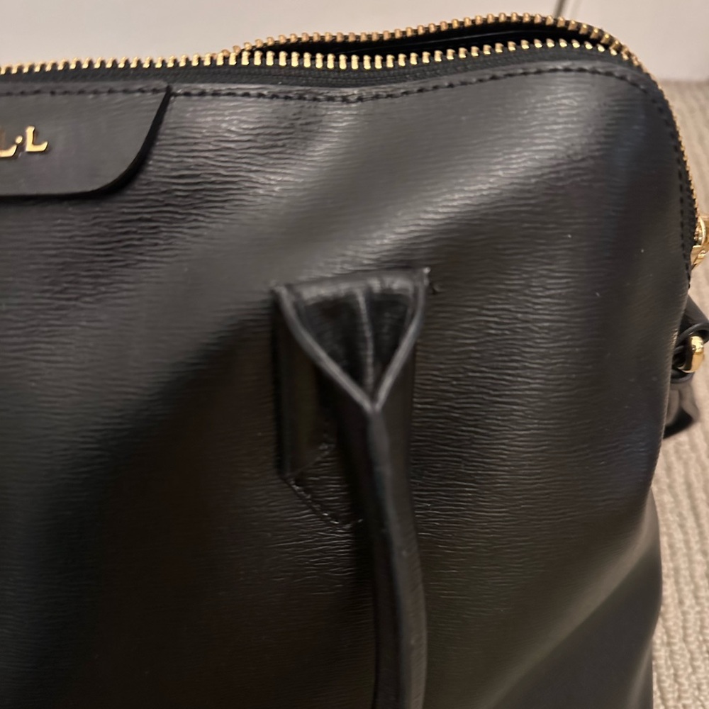 Lauren Ralph Lauren Black Leather Satchel Top Handle Crossbody Bag - Picture 8 of 16
